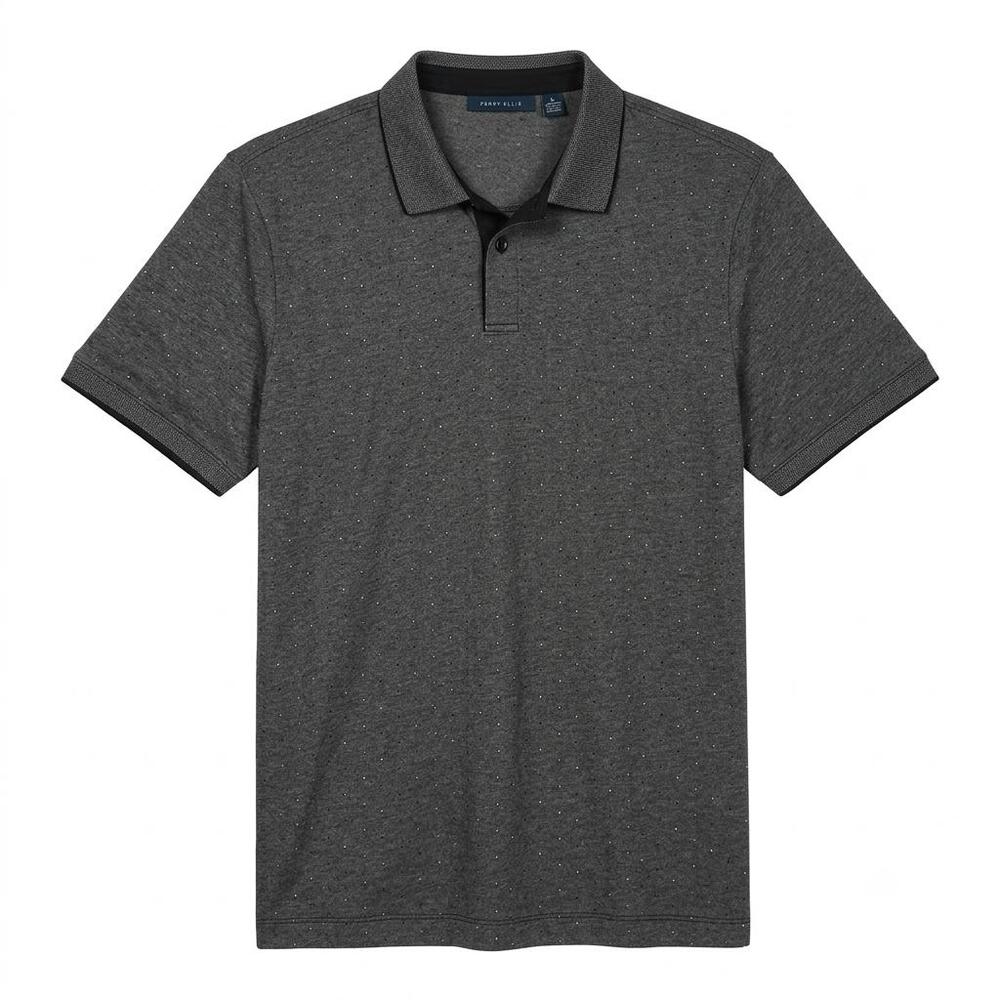 Perry Ellis Men's Charcoal Grey Dot Pattern Short Sleeve Polo Shirt